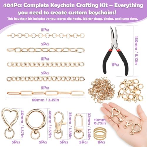 selizo 404Pcs Charms Lip Gloss Keychain Making Kit, DIY Craft Supplies with Charms, Key Chain Hooks, Jump Rings, Lobster Clasps, Chains, Jewelry Making Kit for Custom Keychains, Bags, Valentines Gifts - Image 3