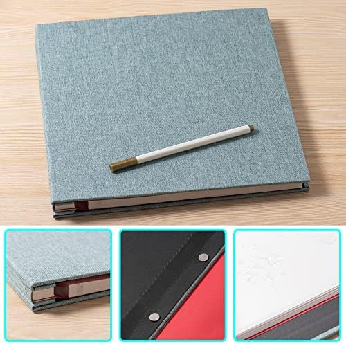Large Photo Album Self Adhesive 4x6 5x7 6x8 8x10 Pictures Scrapbook Magnetic Album DIY Scrap Book 60 Sticky Pages Linen Cover DIY Photo Album with A Metallic Pen and DIY Accessories(Green), 11"x10.8"60 Pages - Image 5