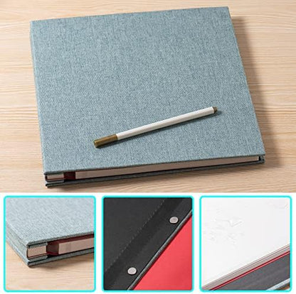 Large Photo Album Self Adhesive 4x6 5x7 6x8 8x10 Pictures Scrapbook Magnetic Album DIY Scrap Book 60 Sticky Pages Linen Cover DIY Photo Album with A Metallic Pen and DIY Accessories(Green), 11"x10.8"60 Pages - Image 5
