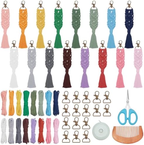BEUNITONE 16Pcs Colorful Keychain Making Kit with Instruction, Adult Boho Macrame Cord Keychain DIY Craft Supplies Kits for Beginners, Keychains Decoration for Phone, Car, Key by BEUNITONE