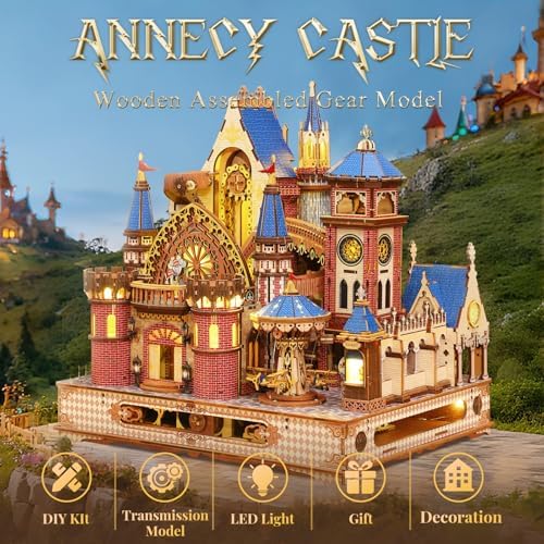 DIY 3D Wooden Puzzles for Adults,Alnwick Castle Miniature House Kit with LED Lights Arts and Crafts for Home Decor Creative Gift for Boys Girls - Image 2