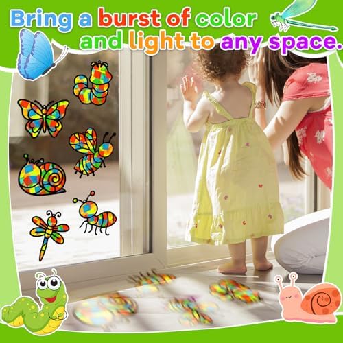 Lonfliness 32 Sets Spring Bug Suncatchers Craft Kit DIY Insect Window Stained Glass Effect Paper Butterfly Bee Home School Classroom Decoration Summer Art Creative Activity Project Gift Favor - Image 6