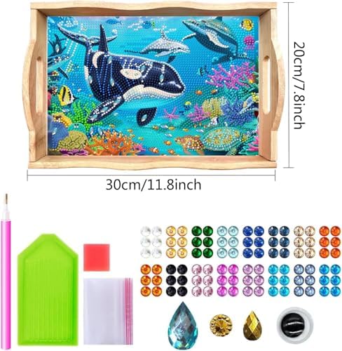 DOTSOPS Marine Organisms Diamond Art Serving Tray with Handle for Adults - Image 2
