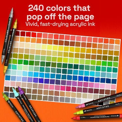 ARTISTRO 240 Dual-Tip Acrylic Paint Marker Pens for Drawing - Image 2
