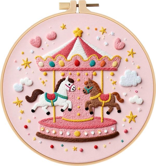 Haootadiy Beginner Embroidery Kit for Adults, Easy Cross Stitch Kit for Beginners and Adults, Full Embroidery Hoop Kit with Needles and Thread Included (Pattern 14) by Haootadiy