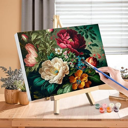 Peony Paint by Numbers for Adults with Framed Canvas - with Wooden Easel - Image 3