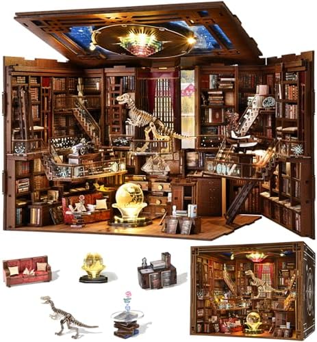 Beyond Library Max Book Nook Kit, DIY 3D Wooden Miniature Dollhouse Puzzle by CCCDF