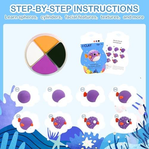 Air Dry Clay Kit - 12 Marine Animal Modeling Clay for Kids, Complete DIY Clay Craft Set with Sculpting Tools & Step-by-Step Tutorials, Ultra Soft & Non-Sticky Clay, Children's Day Gift Ideas - Image 5