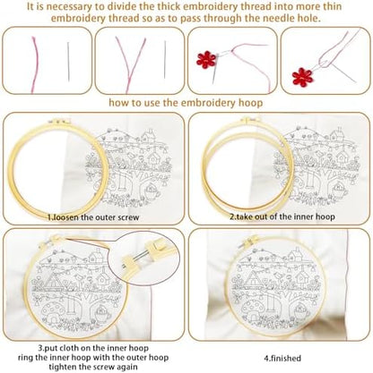 BEUNITONE 4 Set Embroidery Kit for Beginners, Fairy Tale Pattern Cross Stitch Kits, Needlepoint Kits for Adults with Instructions and Full Kit, Funny Hand Embroidery Patterns for Cloth and Home Decor - Image 3