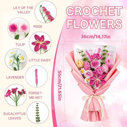 Iuuidu Crochet Kit for Beginners, Rose-Pink Flower Bouquet Crochet Kit - Image 5