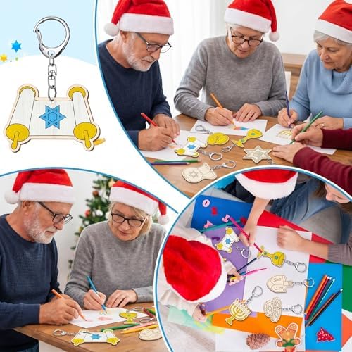 Trnayi 36 Pcs Hanukkah Wood Keychain Color Your Own DIY Craft - Image 5