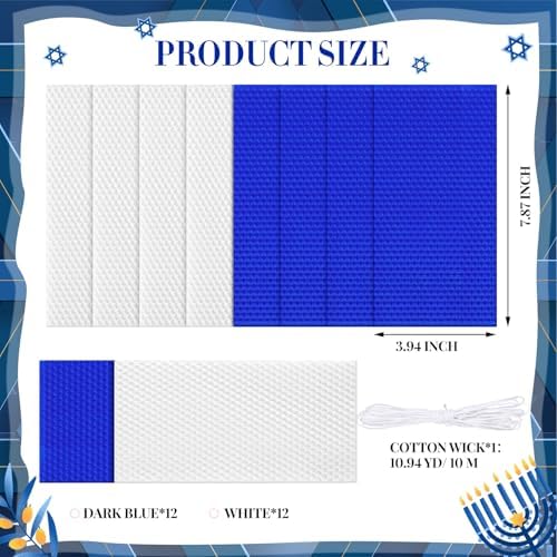 Yuntau 24 Pcs Hanukkah Beeswax Candle Making Kit, 8"x 4", White, Blue - Image 2
