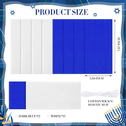 Yuntau 24 Pcs Hanukkah Beeswax Candle Making Kit, 8"x 4", White, Blue - Image 2
