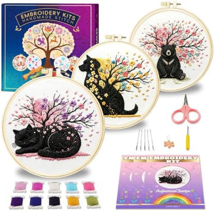 Huacan Embroidery Kit for Adults Beginners with 3 Hoops & Gift Box by Home