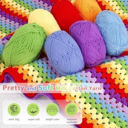 Reessy Crochet Blanket Kit for Beginners, Easy Crochet Kit for Beginners Adults & Kids with Step-by-Step Video Instructions, 43pcs Colorful Rainbow Stripe Learn to Knit Kits for Beginner - Image 5