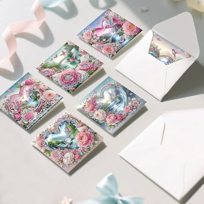6 Pack Diamond Art Greeting Cards with Envelopes, Flowers and Hummingbirds DIY 5D Diamond Painting Card Kit, Handmade Rhinestone Postcards for Birthday & Valentine’s Day Wishes (30x15cm) - Image 7