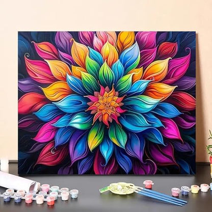 MaiMMaledy Paint by Numbers Kit for Adults Beginners Canvas Pictures with Framed Drawing Painting Acrylic Pigment with Wooden Triangle Easel Colorful Flowers 8Wx12L inch - Image 3