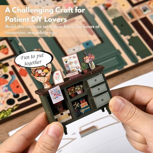 DIY Book Nook Kits for Adults, Book Nook Decor with Led Light, Miniature House Kit, 3d Wooden Puzzle Books Nooks Cats Garden Coffee Shop, Mini Dollhouse Kit for Bookshelf, Adult Craft Kits Gift - Image 6