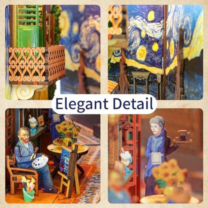 Tonecheer DIY Book Nook Kit for Adults,3D Wooden Puzzle Bookend Bookshelf Insert Library Decor, Booknook Miniature House Kit with Body Motion Sensor LED Light (Vincent's World) - Image 2