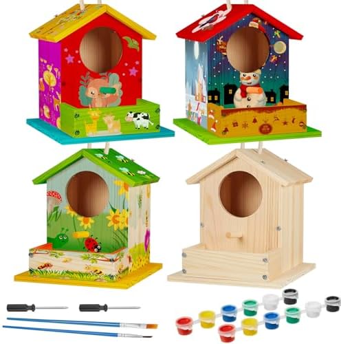 Liliful 4 Pack DIY Birdhouse Kit to Build and Paint, Wooden Bird House by Liliful