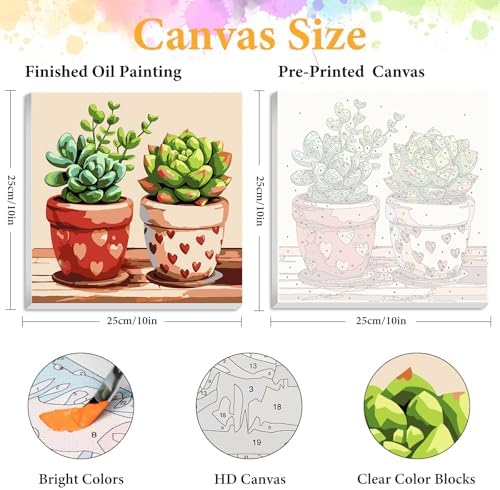 Framed Paint by Numbers Kit for Adults, Succulent & Plant Art 10x10 Inch - Image 2