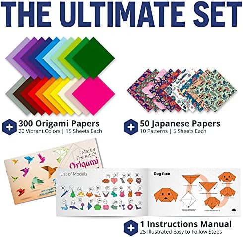 Origami Paper | 350 Origami Paper Kit | Set Includes - 300 Sheets 20 Colors 6x6 | 50 Traditional Japanese Patterns | Origami Book 25 Easy Colored Projects | Kids Crafts | Christmas Gifts for boys 8-12 - Image 2