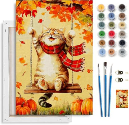 Spandrel Framed Paint by Numbers Cat Kit for Adult, Autumn Adult Paint by Number Kits on Canvas, DIY Acrylic Oil Easy Halloween Painting by Numbers Fall for Home Wall Decor, 8x12in by Unknown