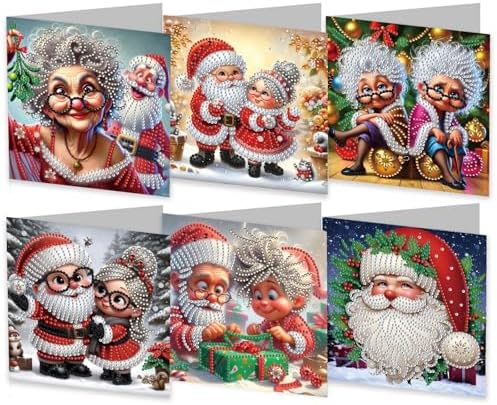 6Pcs Christmas Greeting Card DIY Diamond Art Painting Greeting Cards Blessing Folding Card Kit with White Envelopes Diamond Arts Crafts for Birthday Festival Gift-Santa Claus01 by BAYUNOESparkDiamondCraft