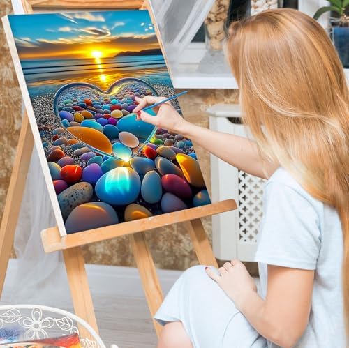 Bowetile Framed Paint by Numbers Sea for Adults Beginners, Adults' Paint-by-Number Landscape Kits, Easy Adult Paint by Number Kits on Canvas, Acrylic Number Painting for Home Decor, 8x12in - Image 2