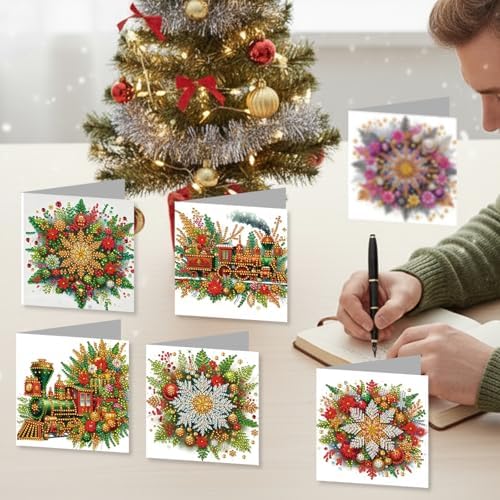 jinglinhh 12pcs Diamond Art Painting Winter Snowflake Christmas Train Greeting Cards with Envelopes, DIY Card Making Kits for Adults, Diamond Art Christmas Cards for Holiday Gifts - Image 5