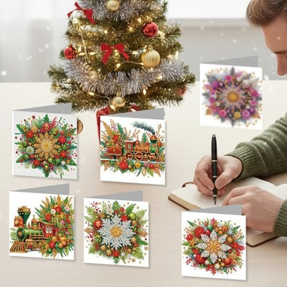 jinglinhh 12pcs Diamond Art Painting Winter Snowflake Christmas Train Greeting Cards with Envelopes, DIY Card Making Kits for Adults, Diamond Art Christmas Cards for Holiday Gifts - Image 5