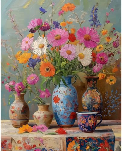 Natuyalo Paint by Numbers Kit for Adults Beginner, Vase on Table Adult Paint by Number Kits on Canvas Without Frame, Flowers Acrylic Paint by Numbers for Home Decor Gift 16x20 inch by Natuyalo