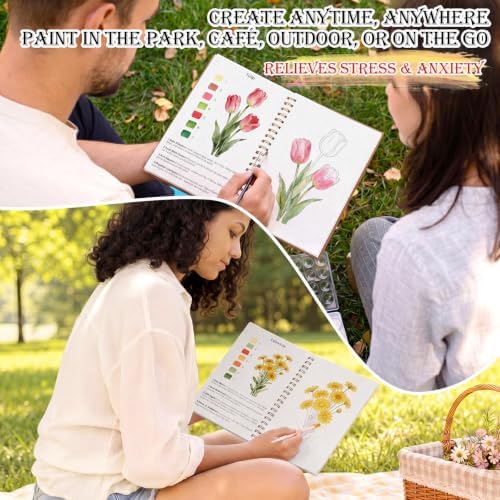 Landhoow Flower Watercolor Workbooks, Water Coloring Book for Adult Beginners 14 Floral Designs Friendly Painting Arts Crafts Exploration Gifts for Birthday Back to School - Image 6