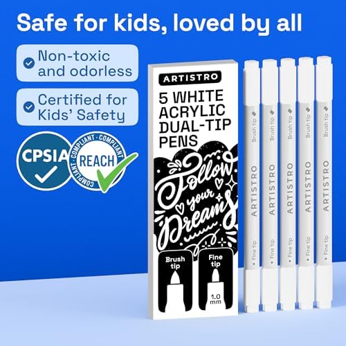 ARTISTRO 5 White Dual-Tip Acrylic Paint Marker Pens for Drawing - Image 6