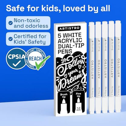 ARTISTRO 5 White Dual-Tip Acrylic Paint Marker Pens for Drawing - Image 6