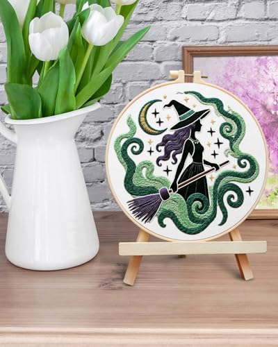 ERKOON Embroidery Kit for Beginners Adult, Cross Stitch Set Include Embroidery Cloth Hoops Threads for Craft Lover Hand Stitch with Embroidery Skill Techniques (Black Witch) - Image 6