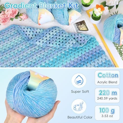 Aeelike Crochet Blanket Kit for Beginners, Easy Blanket Crochet Kits, Blue - Image 3