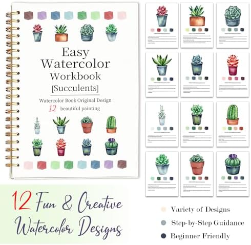 Easy Watercolor Workbook for Beginners - 12 Beautiful Step-by-Step Paintings Water Coloring Book, Includes 18 Colors Paints, Relaxing Art Projects and Creative Gift for Adults & Teen (Succulents) - Image 7