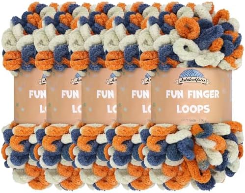 JubileeYarn Fun Finger Loops Yarn - Orange Navy Tan - 5 Skeins by BambooMN