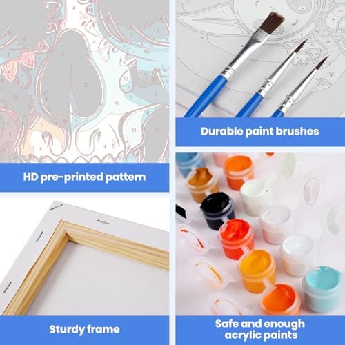 MXJSUA Floral Skull Framed Paint by Numbers for Adults Beginners, Easy Adults' Paint-by-Number Kits on Canvas with Easel, Acrylic Number Painting Crafts Gifts for Home Decor, 8x12 inch - Image 4