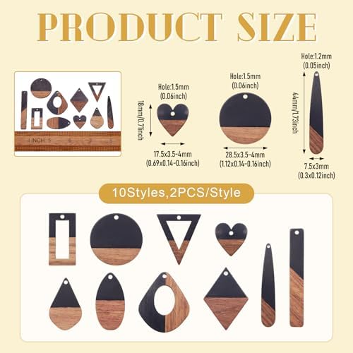 FASHEWELRY 20Pcs Resin Wooden Pendants 10 Styles Rectangle Teardrop Rhombus Flat Round Geometry Vintage Resin Wood Statement for Jewelry Making - Image 3