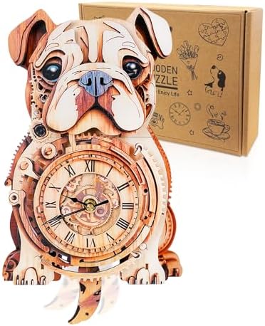 3D Wooden Puzzles for Adults-Bulldog Clock Puzzle-Adult Crafts by Cutywood