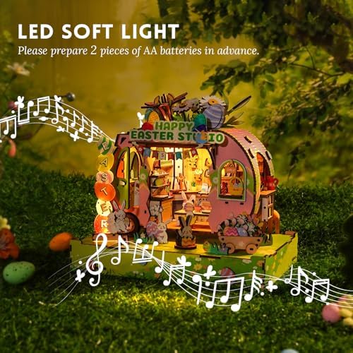 DIY Miniature House Kit (Easter Egg Truck) Tiny Dollhouse Kits for Adults to Build, Mini Model Kits with LED&Music Box, Wooden Adults Crafts Puzzles, Birthday Gifts for Family Friends - Image 5