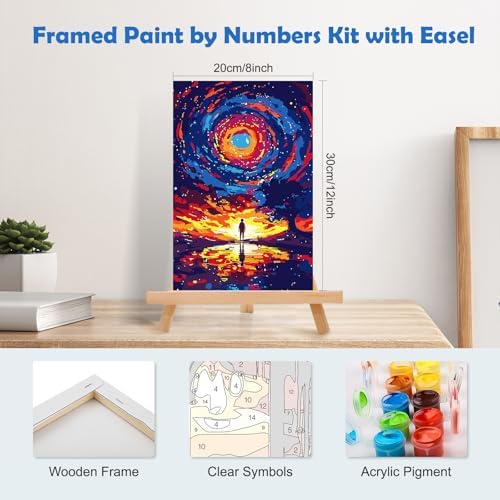 MOGTAA Starry Sky Paint by Numbers Kit for Adults Beginners with Frame, Landscape Adult Paint by Number Kits on Canvas with Easel, Easy DIY Oil Painting Kits for Home Decor, 8x12in - Image 2