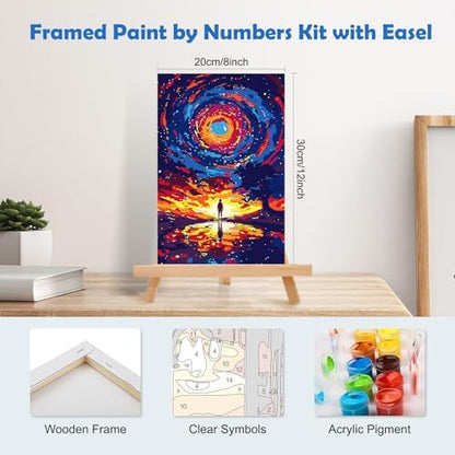 MOGTAA Starry Sky Paint by Numbers Kit for Adults Beginners with Frame, Landscape Adult Paint by Number Kits on Canvas with Easel, Easy DIY Oil Painting Kits for Home Decor, 8x12in - Image 2