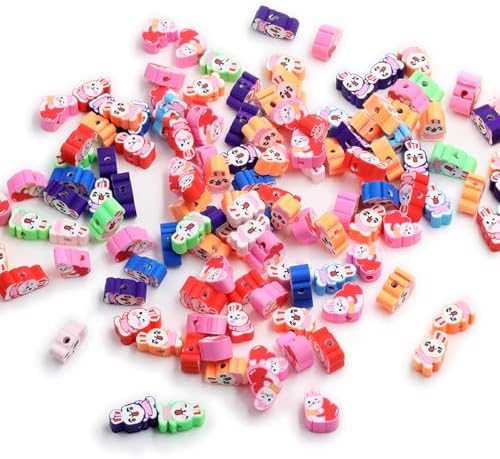100 Pcs Easter Polymer Clay Beads Cute Bunny Heishi Spacer Beads Supplies for DIY Bracelet Earring Necklace Jewelry Making (Rabbit) by PEVOGON