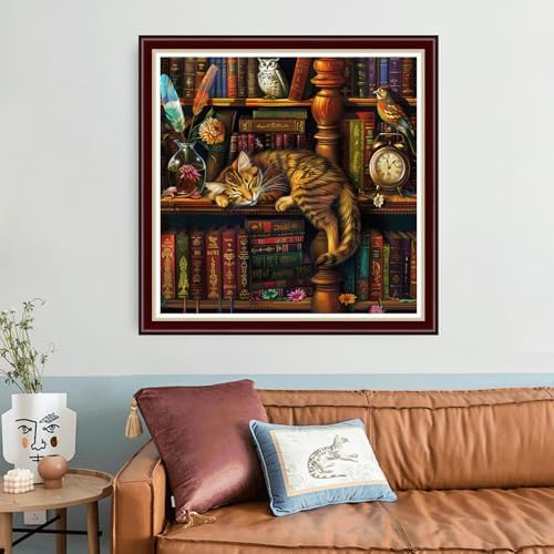 Joyhoor Cross Stitch Kits for Beginners Stamped Cross-Stitch Supplies Needlework preprint Embroidery Kits for Adults DIY Needlepoint Kit Embroidery Patterns 11CT-Bookshelf Cat 18x18 inch - Image 2