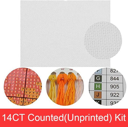 Funcrostitch Counted Cross Stitch Kits for Beginners,14ct Unprinted Pattern Embroidery Kit Dmc Cotton Threads Needleworks for Adults-Cactuses 13.3"×13.8"