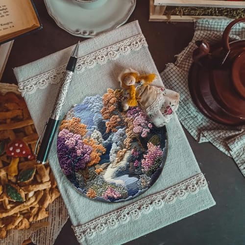 FONNUY Embroidery Kit for Beginners, Boho Nature Landscape Pre-Stamped Pattern Kits for Adults with Hoop, Easy to Follow Color Thread Needlework, 8'' Hoop (Late Spring) - Image 5