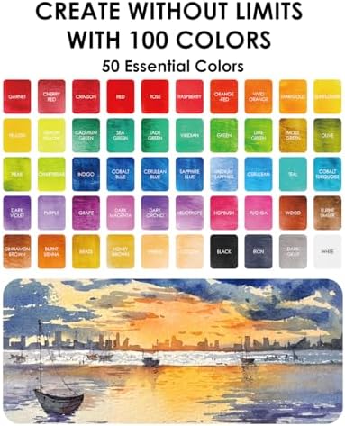 Grabie Set of 100 Color Watercolor Paint Set with Brush Pens - Image 6